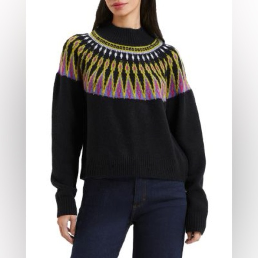French Connection Jolie Fairisle Black Sweater with Multicolor Pattern